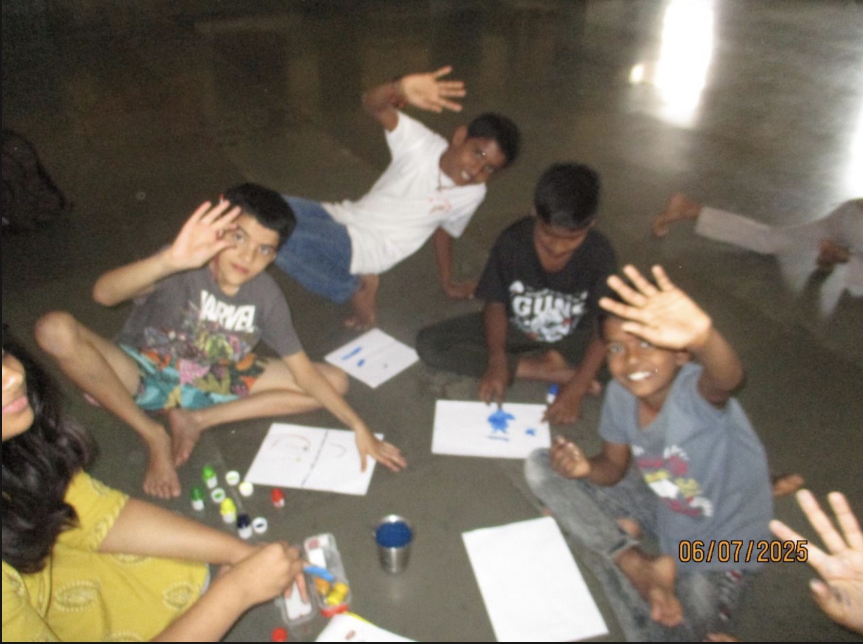 Volunteers interacting with children